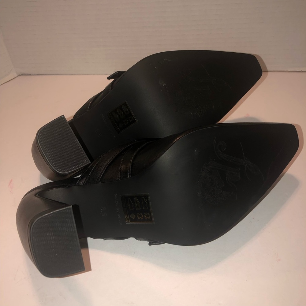 New Free People Black Leather Date Night Heeled Mules Shoes sz 8.5 - Picture 8 of 8